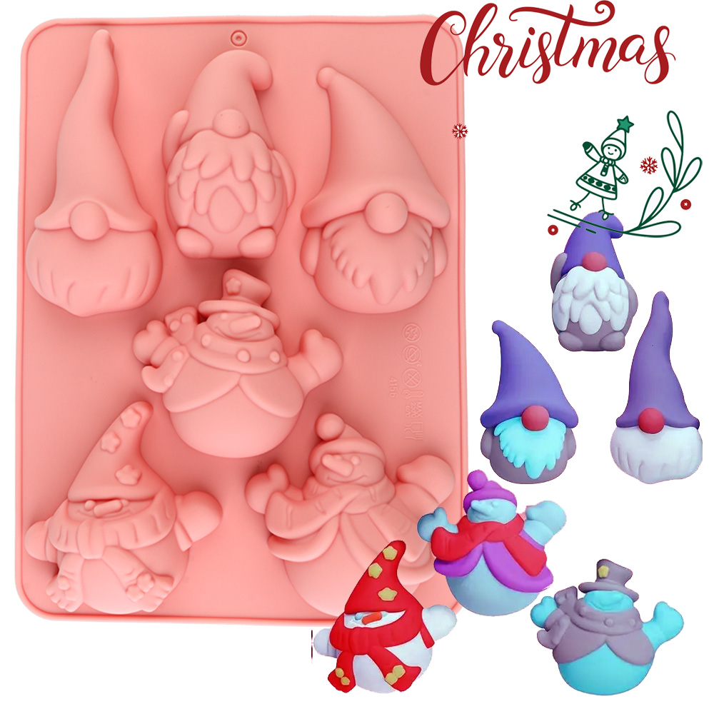 Candle Making Supplies - 6-delige siliconen bakvorm voor kerstgnome-cakes, geschikt