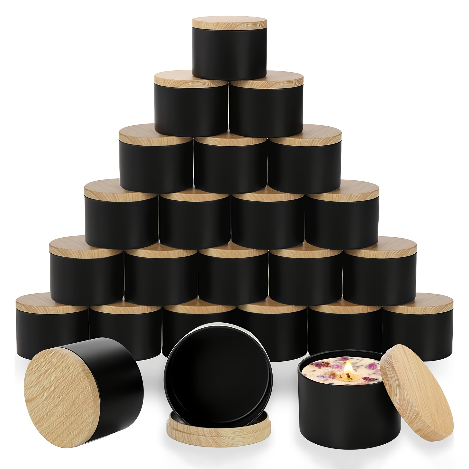 Candle Making Jars Wholesale - Zwarte kaarsenpotten met houten deksels. 10/12/16