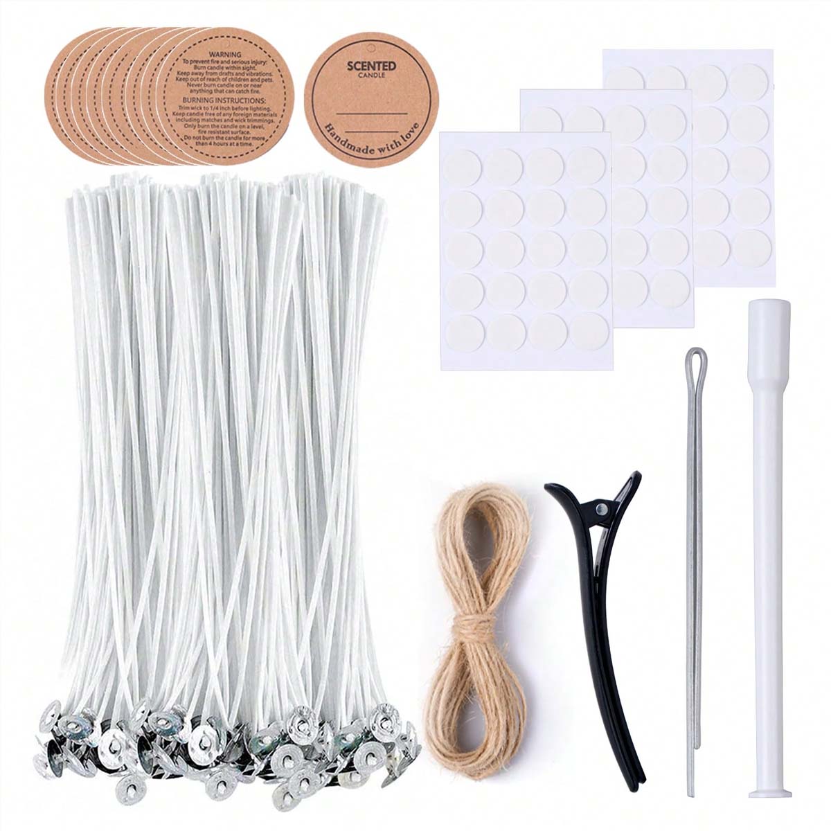 Candle Making Instructions - 77-delige kaarsenmaakset met katoenen lonten, touw,