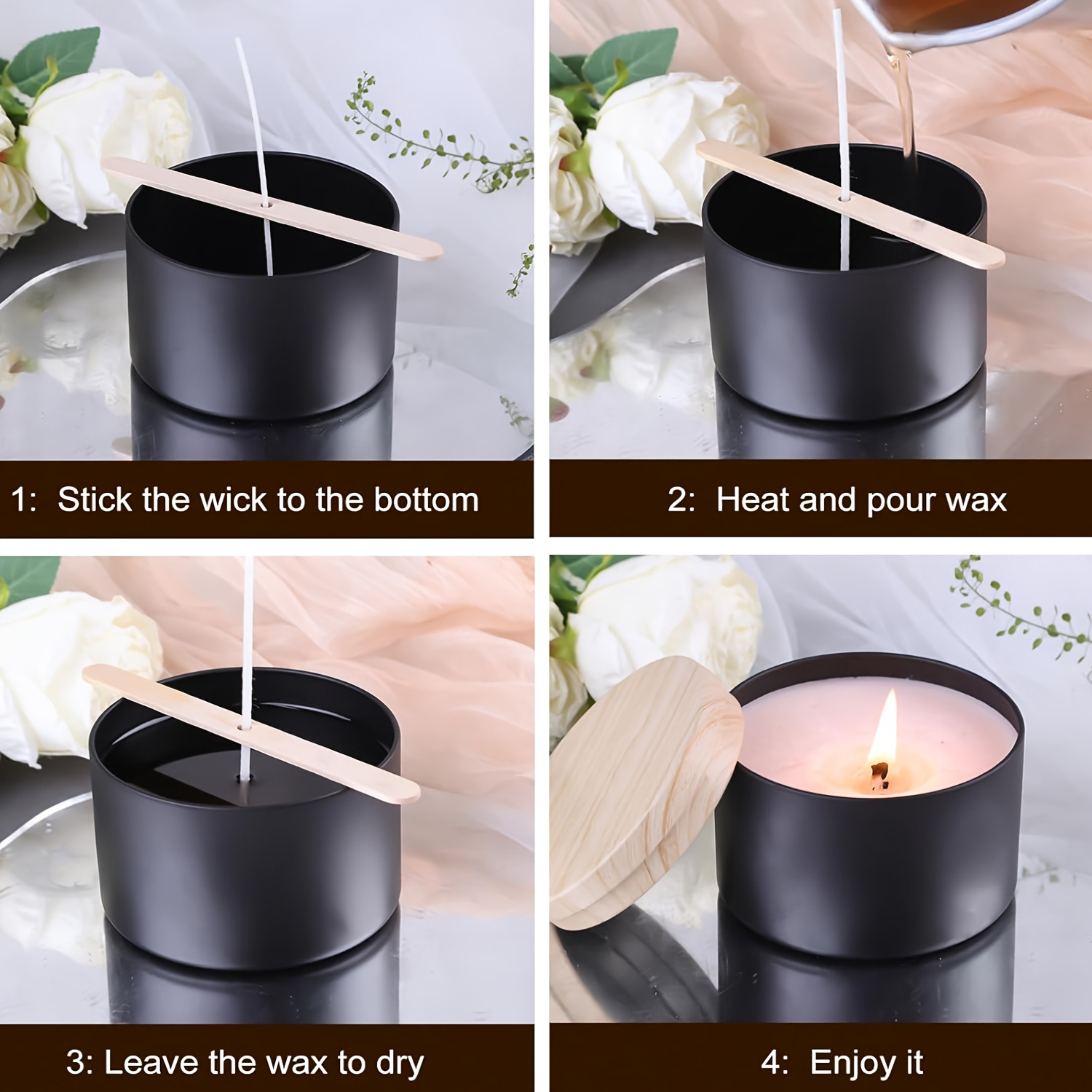 Zwarte kaarsenpotten met houte - Candle Making Jars Wholesale recensie en prijs